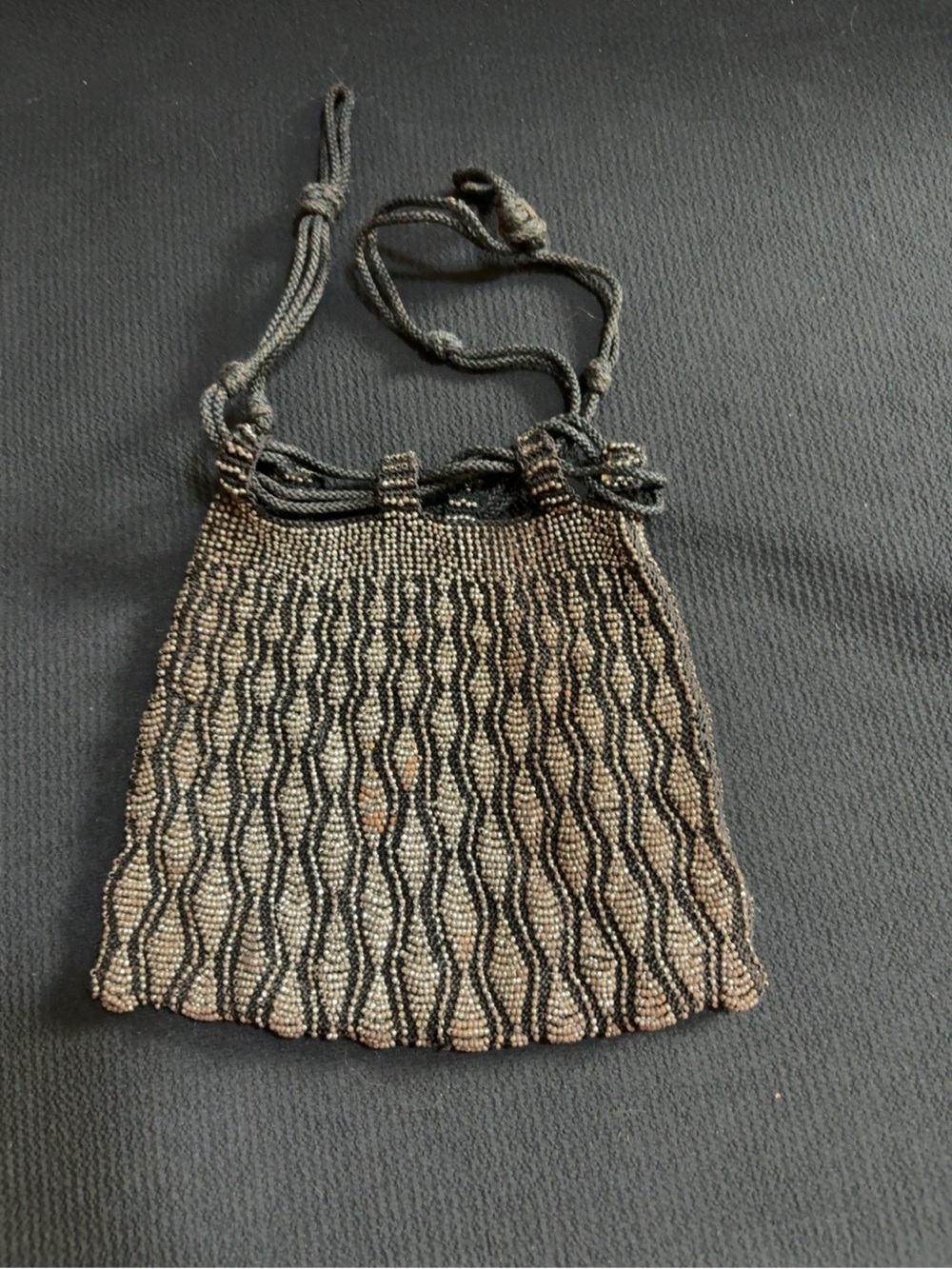 Antique Edwardian Cut Steel Beaded Reticule Purse c1900-1920 Drawstring Handbag